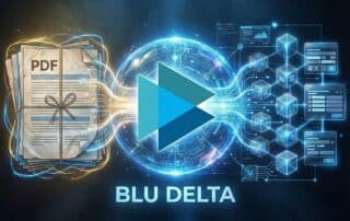 Computergrafisch symbolisierter Prozess vom PDF zur E-Rechnung. KI-generiert.